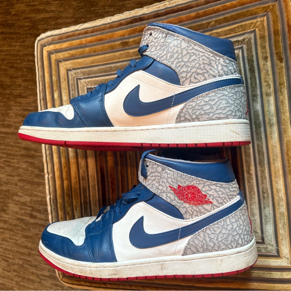 Blue and White High-Top Sneakers